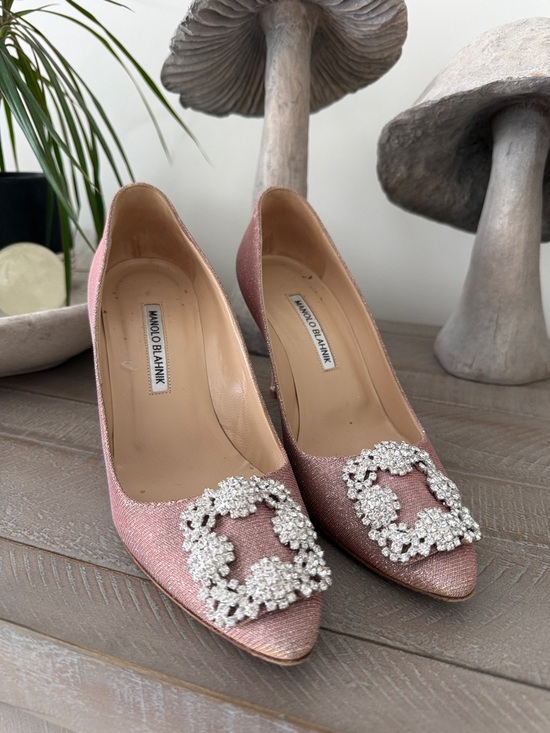 Manolo Blahnik Shoes - Manolo Blahnik Rose Pink Satin Crystal-Buckle Pumps